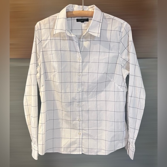 Banana Republic Button Up Sz 14 No-Iron Fitted Stretch Windowpane Long Sleeve - Picture 1 of 3